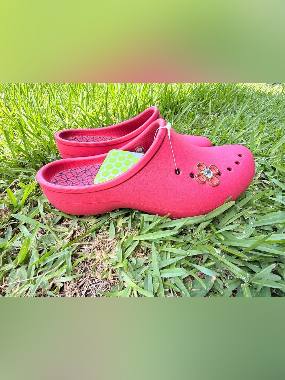 Crocs Tully Women's Red Slip-On Comfort Clog Shoes US 9 Women’s with Jibbitz